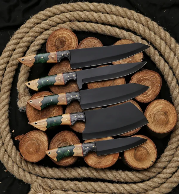 Handmade Carbon Steel Kitchen/Chef Knife Set Birthday Gift For Dad Sharp Blade Knives Personalized Gift For Him Camping Tool Knives With Bag - Image 3