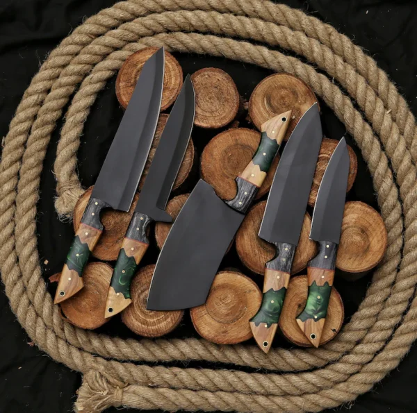 Handmade Carbon Steel Kitchen/Chef Knife Set Birthday Gift For Dad Sharp Blade Knives Personalized Gift For Him Camping Tool Knives With Bag - Image 2
