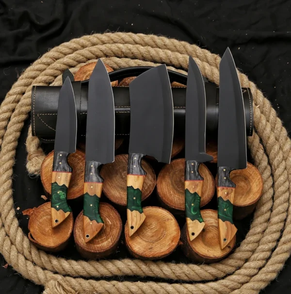 Handmade Carbon Steel Kitchen/Chef Knife Set Birthday Gift For Dad Sharp Blade Knives Personalized Gift For Him Camping Tool Knives With Bag - Image 5