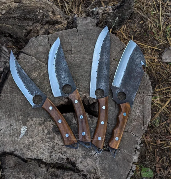 Handmade Knives Set Forged Blades With Solid Wood Handles - Image 3
