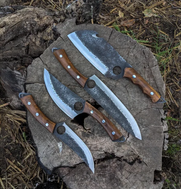 Handmade Knives Set Forged Blades With Solid Wood Handles - Image 2
