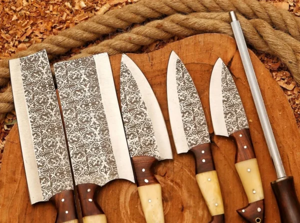 Custom Handmade Etched Stainless Steel Chef Knife Set - Image 2