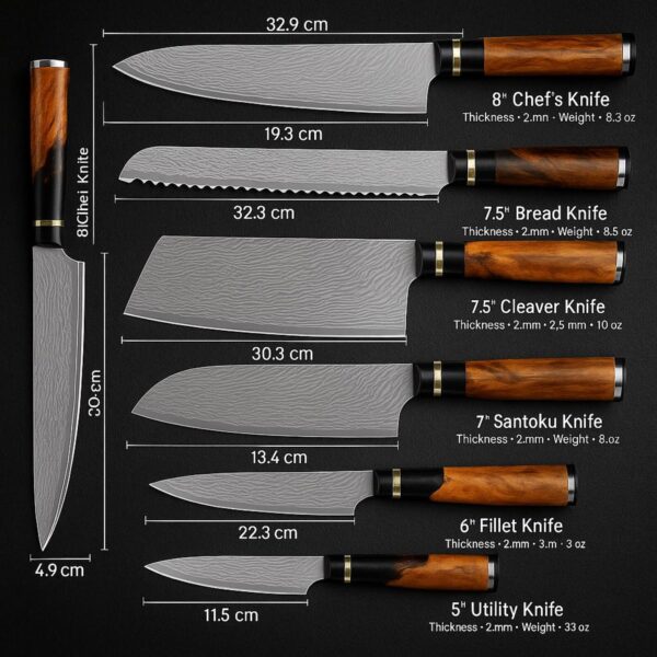 Damascus Steel Knife Set of 7 - Image 4