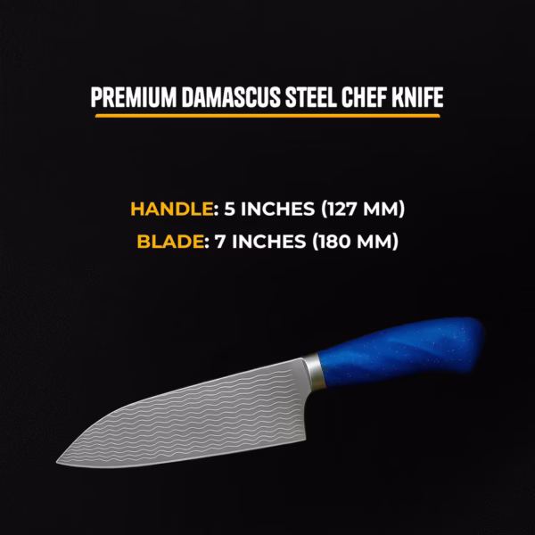 Premium Damascus Steel Chef Knife with Galaxy Blue Resin Handle - Image 3