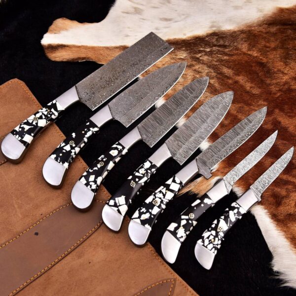 Hand Forged Damascus Steel Chef Knife Set 7 Piece - Image 3