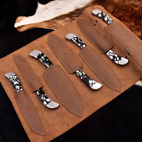 Hand Forged Damascus Steel Chef Knife Set 7 Piece - Image 2